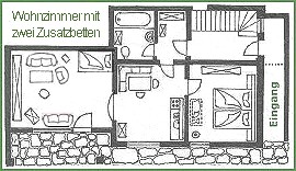 Grundriss der 60qm- FeWo Apfel im Grünen